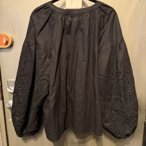 NWOT - Boho Embroidered Linen Bishop Sleeve Peasant Blouse - Picture 13 of 16